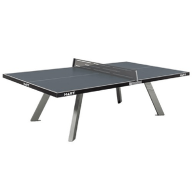 the grey outdoor Hart Sports table tennis table in Full view with bolt down legs