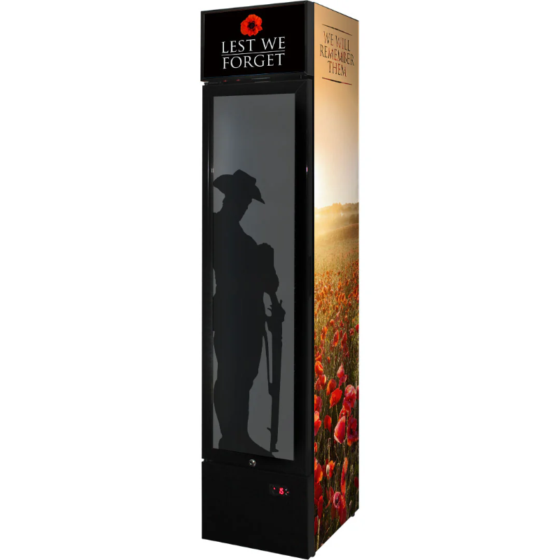 160L Schmick Upright Glass Door Fridge Lest we forget 2