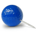 Blue golf ball look golf tee marker with a metal pin on a white background