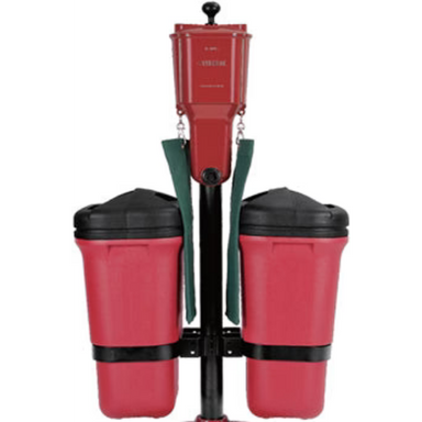 Dint ball washer in red with 2 towels and 2 bins