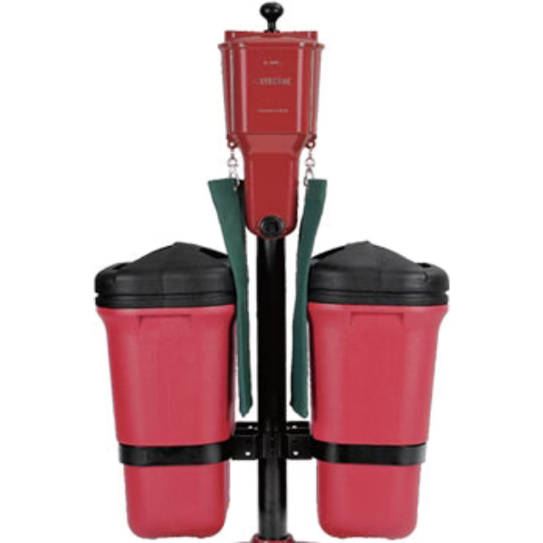 Dint ball washer in red with 2 towels and 2 bins