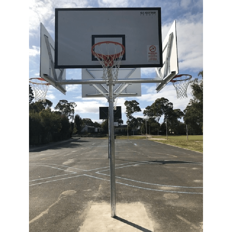 Go getter Sports 4 way basketball tower 4 backboards full view