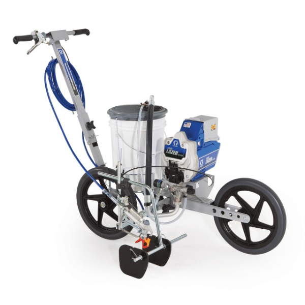 Graco FieldLazer ES100 Battery-Powered Airless Line Marker Front Angled View Stock Photo In Blue White And Black