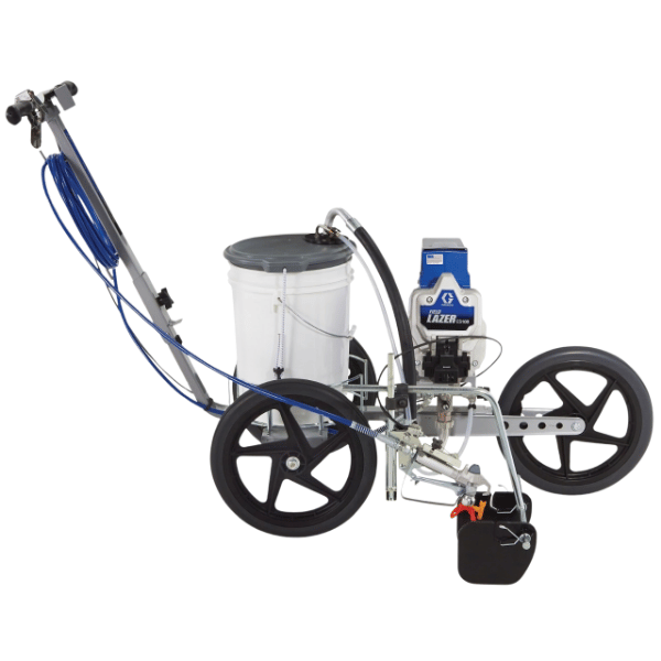 Graco Field Lazer ES100 Battery-Powered Airless Line Marker Side View Stock Photo In Blue White And Black