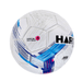 HART Flare Soccer Ball – white ball with blue and gray pattern, OFFICIAL 4 SIZE & WEIGHT and APS text on white background.
