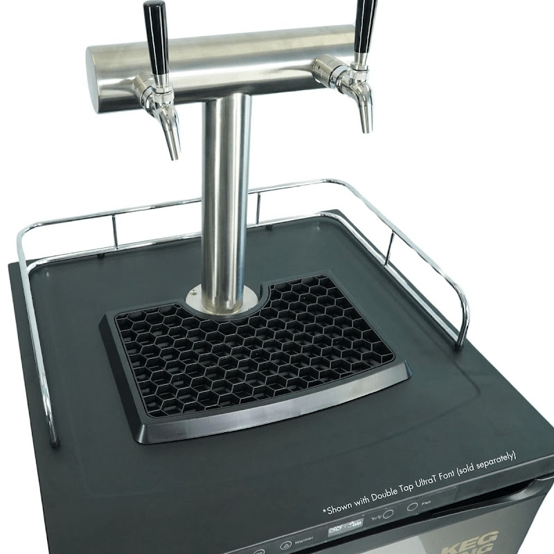 KegMaster™ Series XL 2 taps Top view, looking a drip tray and 2 chrome handles