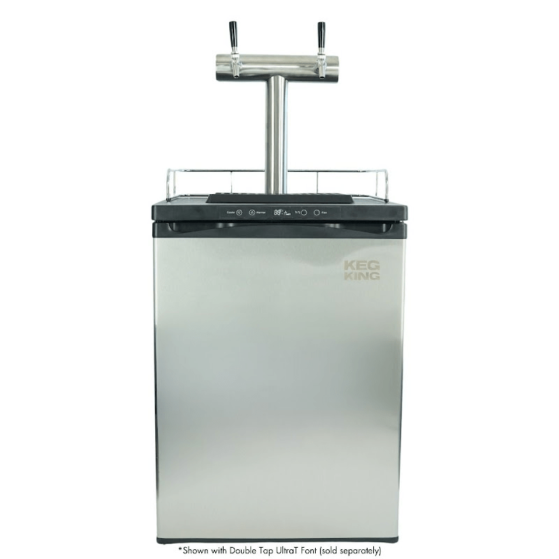 KegMaster™ Series XL 2 taps front view chrome finish on fridge