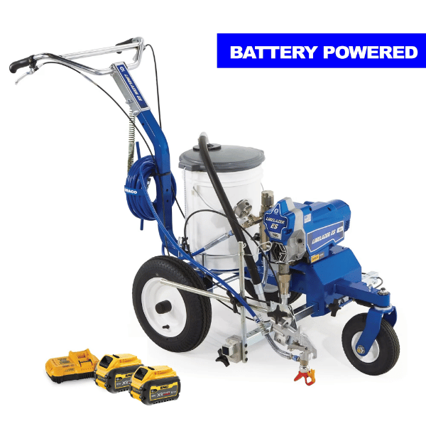 Blue Battery-powered Line Lazer ES500 Line sprayer with two batteries on a white background