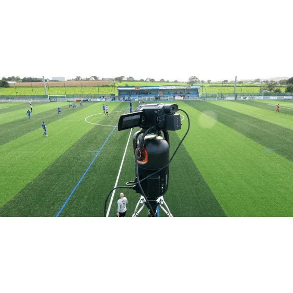 Pix4Team on a tripod filming soccer field with players