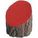 Golf tee marker with Red top on a textured timber look resin base against a white background