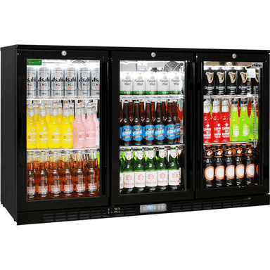 Rhino Commercial 3 Door Glass Bar Fridge  full front view