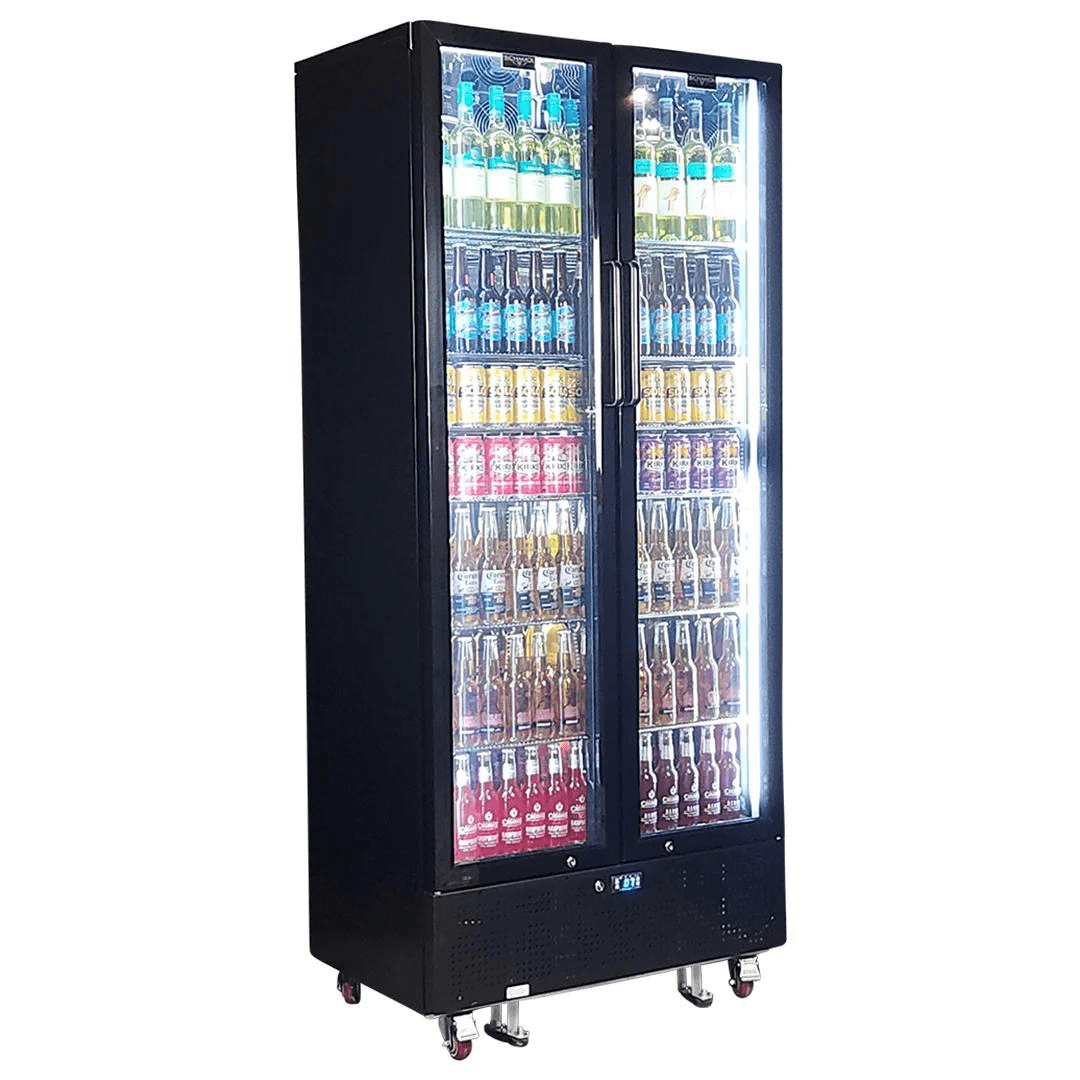 SchmickUprightClassyEnergyEfficient2DoorHeatedGlassBarFridgefullfrontview