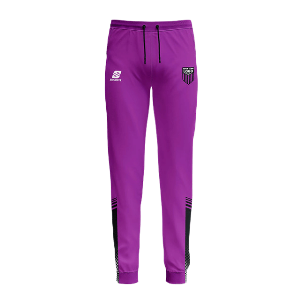 cricket Sublimated  Purple track pants with black accents on a white background